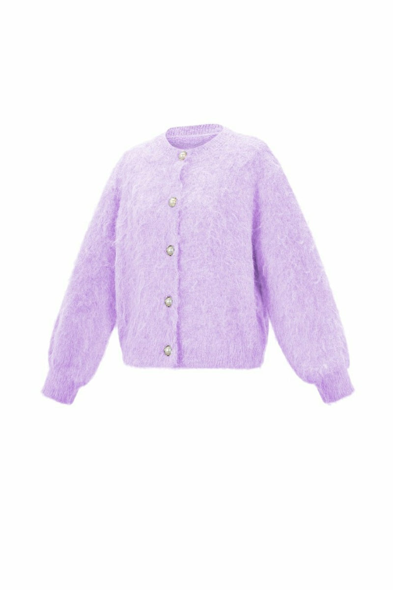 Golfino lilla con bottoni perla