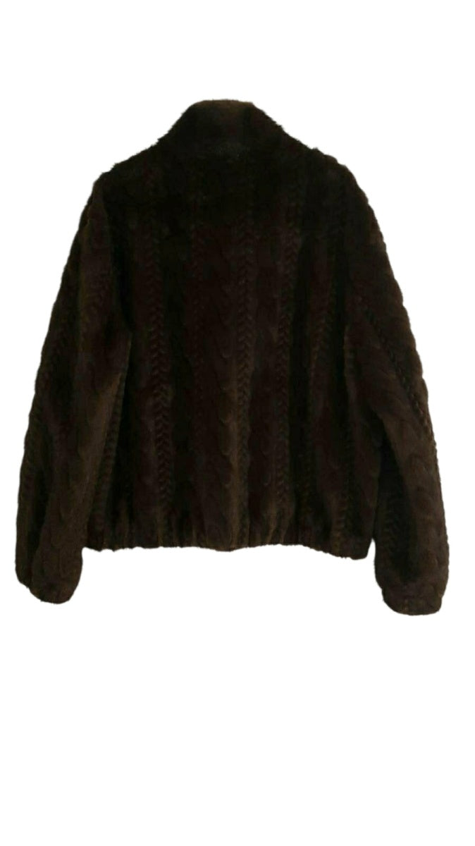 Eco pelliccia effetto visone con trecce e tasche frontali