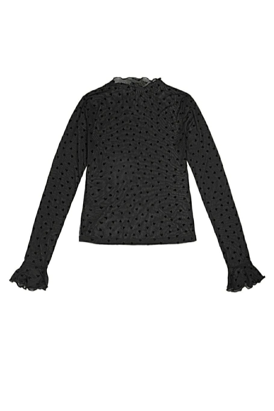 Maglietta in tulle elasticizzato con cuoricini in velluto