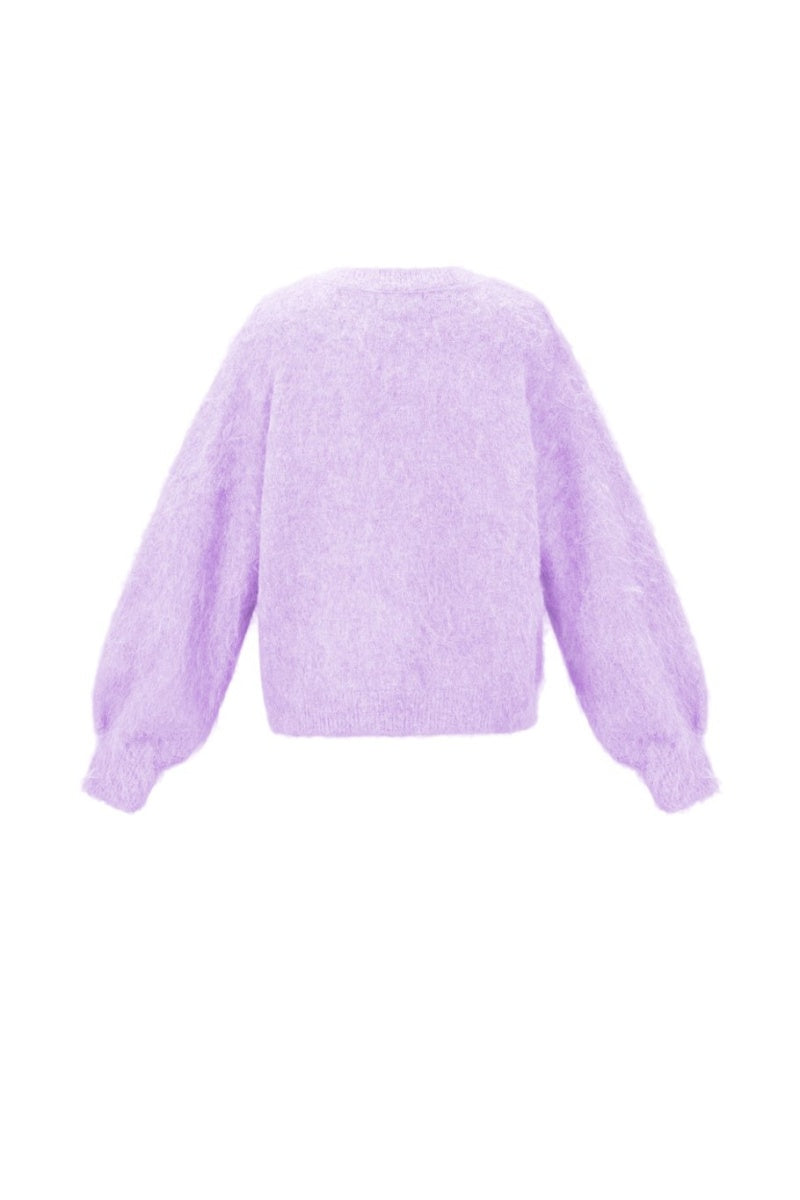 Golfino lilla con bottoni perla