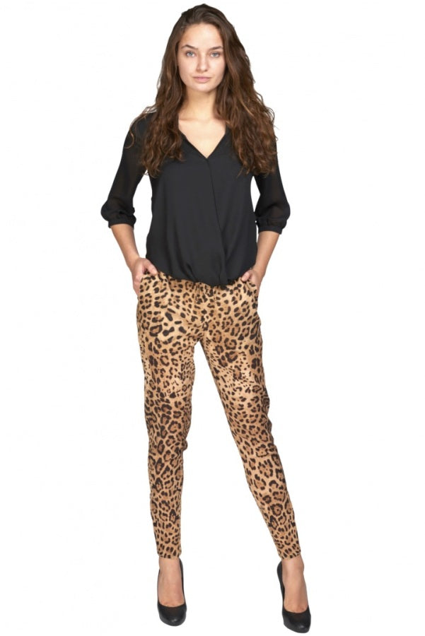 Pantalone leopardato in seta con coulisse e tasche laterali