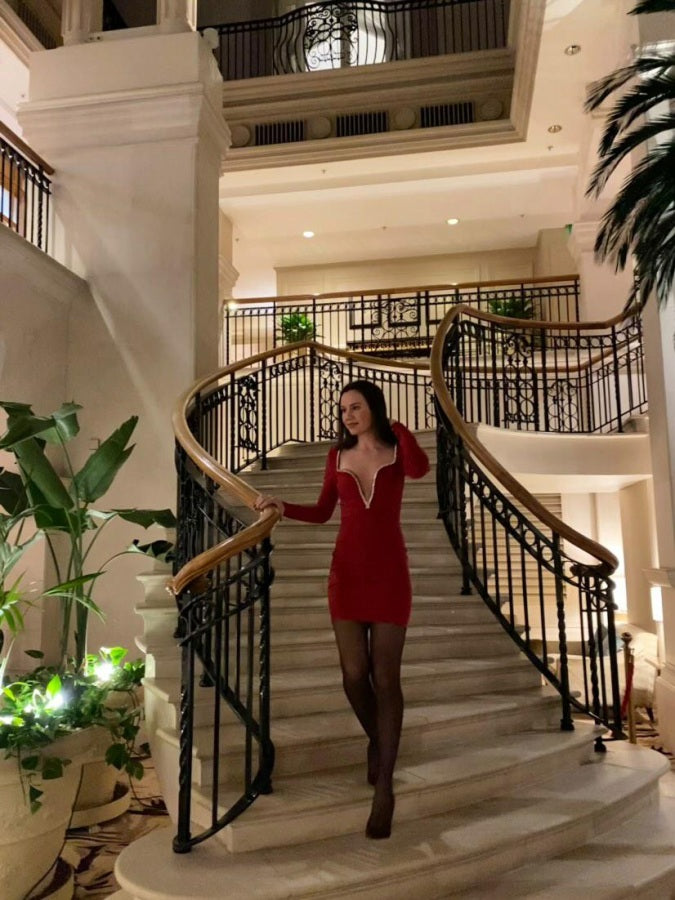 Abito bandage rosso con strass