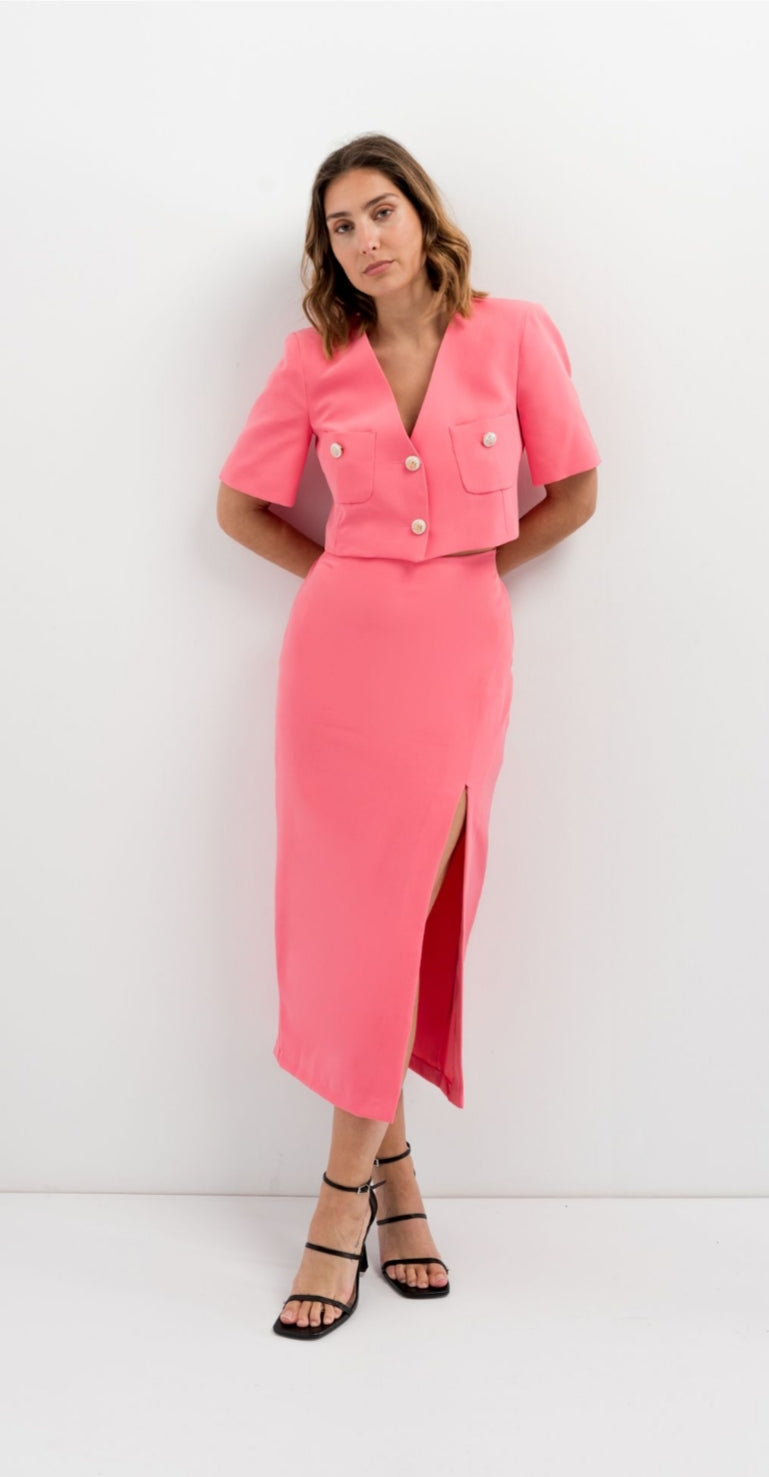 Gonna longuette in tessuto tecnico con spacco laterale