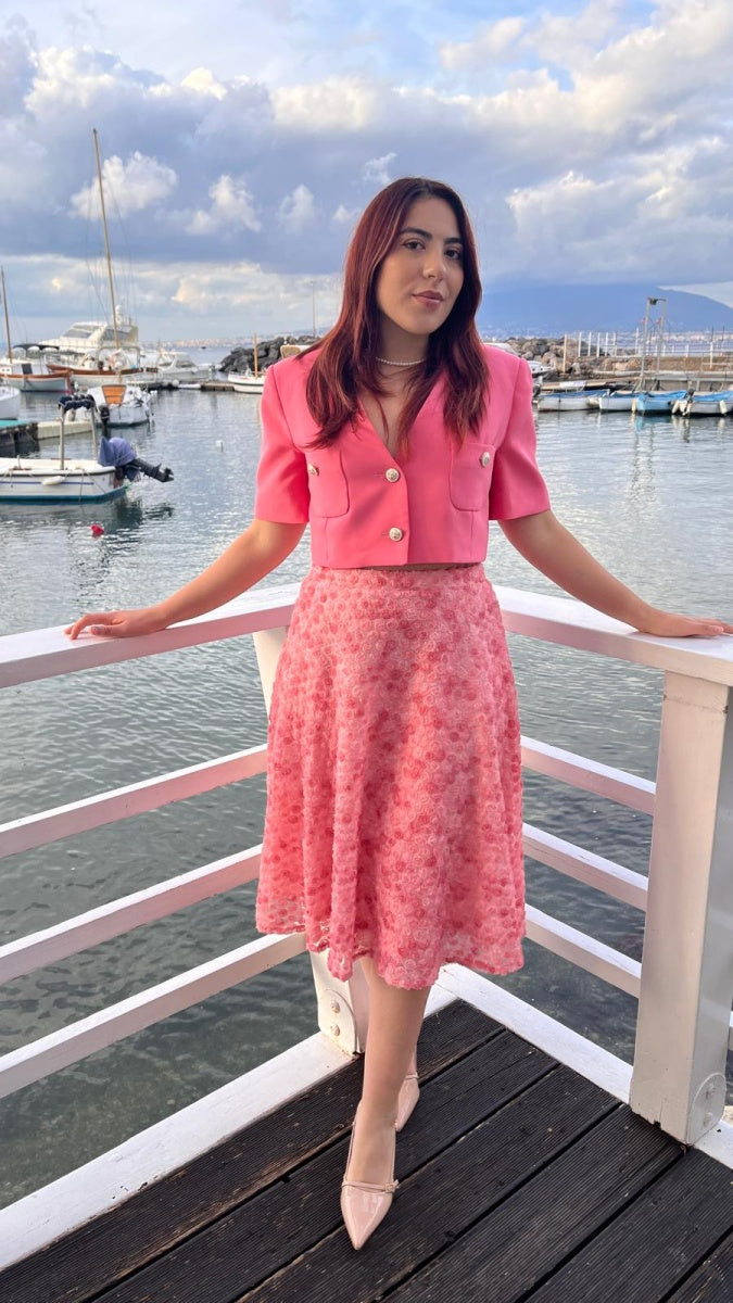 Gonna longuette con fiori in 3 D